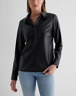 Faux Leather Half Button Up Portofino Shirt