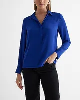 Half Button Up Portofino Shirt Blue Women's