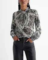 Printed Twist Mock Neck Long Sleeve Top Black Women's