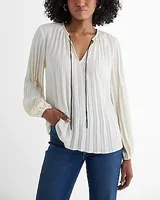 Pleated Tie V-Neck Balloon Sleeve Top