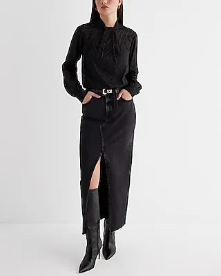 Metallic Striped Sheer Twist Mock Neck Long Sleeve Top Black Women's XL