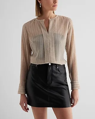 Metallic Sheer Printed Fold Over Front Portofino Shirt