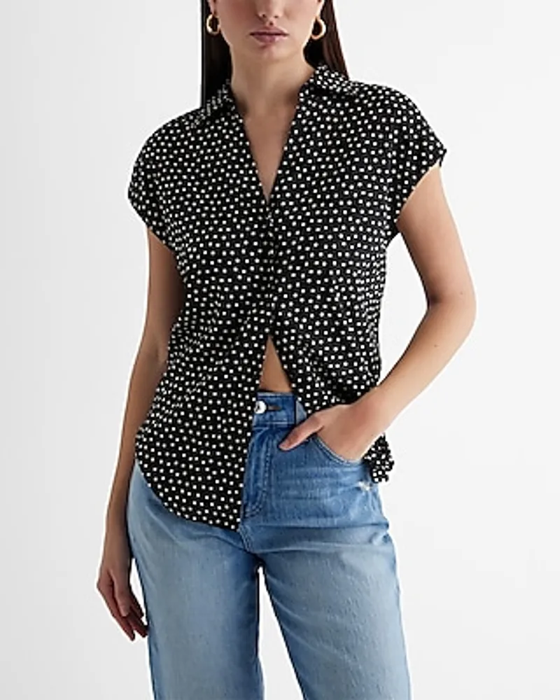 Buy SHOWOFF Women Skinny Fit Regular Sleeves Navy Blue Polka Dots Shirt  online