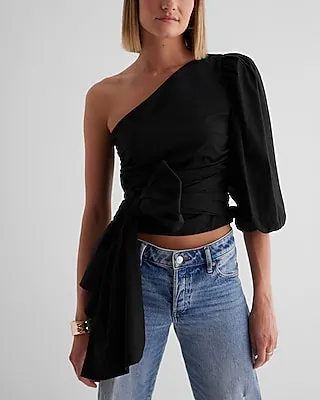 One Shoulder Tie Waist Top Women's XS