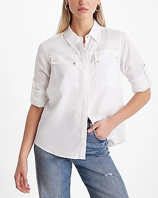 Novelty Button Front Pocket Shirt White Women's M