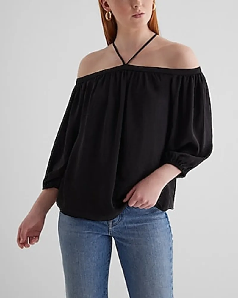 Off The Shoulder Halter Long Sleeve Top Women's XS