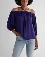 Off The Shoulder Halter Long Sleeve Top