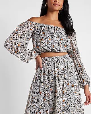 Rachel Zoe Printed Off The Shoulder Crop Top Multi-Color Women's XXS