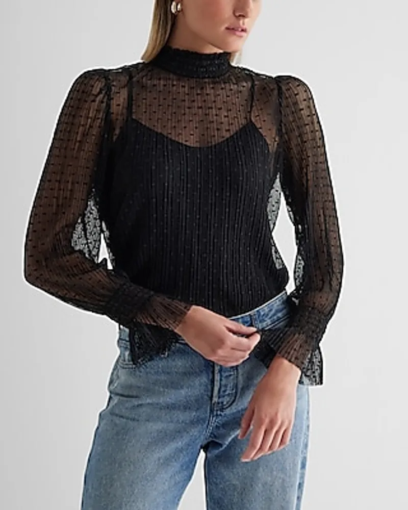 Black Smocked Lace Top