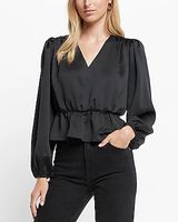 Long Sleeve V-Neck Peplum Top Women's S