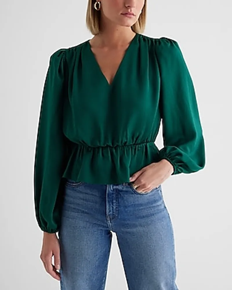 Long Sleeve V-Neck Peplum Top Women