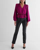 Long Sleeve V-Neck Peplum Top Women