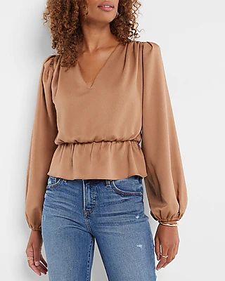 Long Sleeve V-Neck Peplum Top Women's