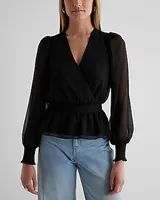 V-Neck Smocked Cuff Peplum Top Women's