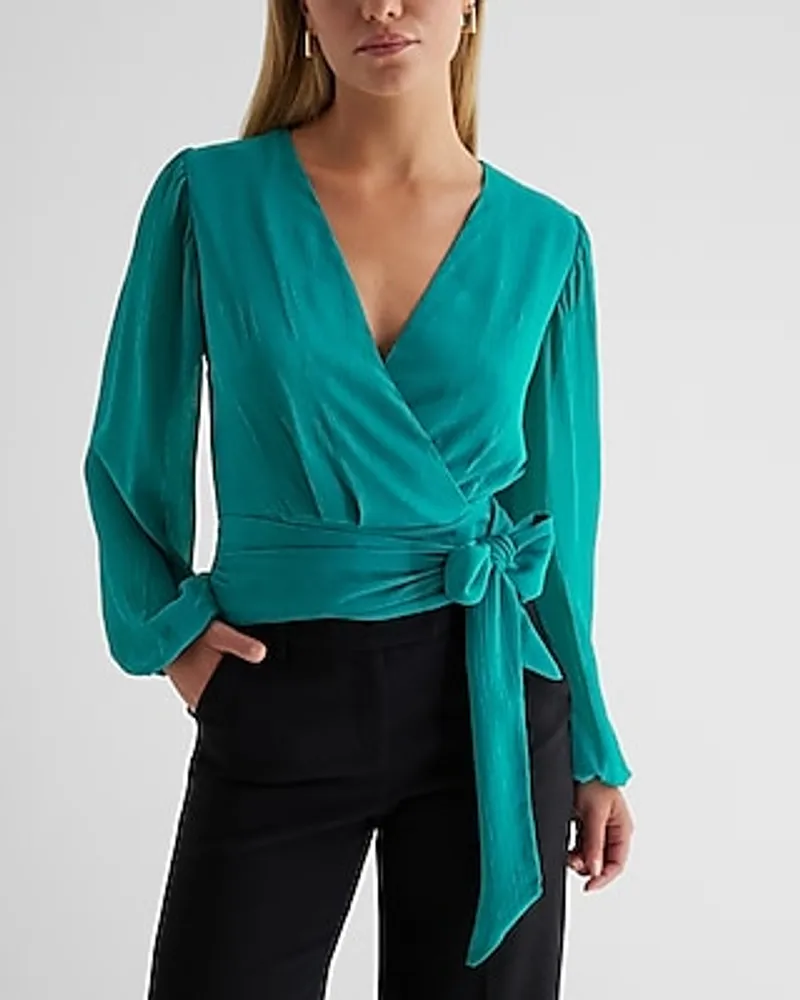 V-Neck Faux Wrap Tie Waist Top Women's