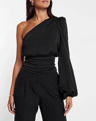 Satin One Shoulder Pleated Waist Top