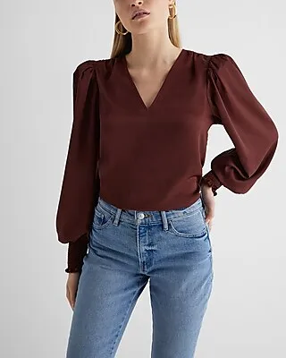 V-Neck Long Sleeve Smocked Cuff Top Women