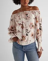 Satin Floral Off The Shoulder Smocked Cuff Top