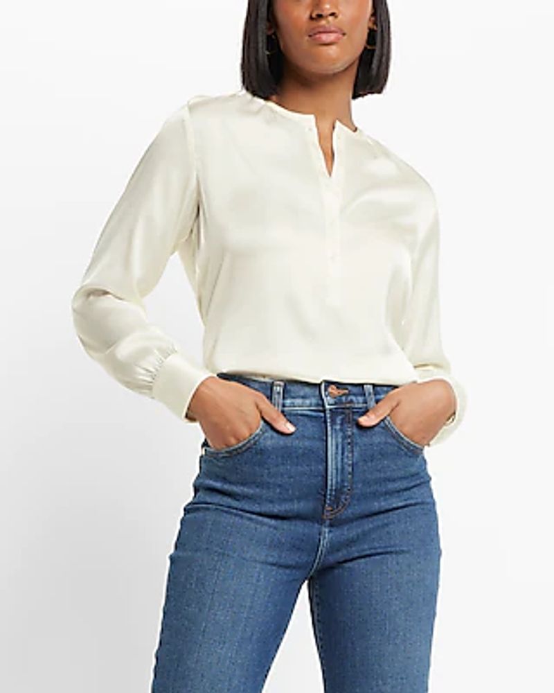 Express Relaxed Satin Long Sleeve Half Button Front Blouse | Connecticut  Post Mall