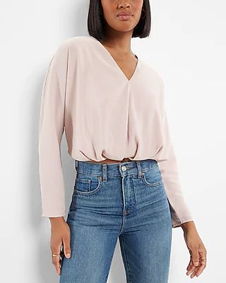 Satin V-Neck Relaxed Dolman Sleeve Top Pink Women's
