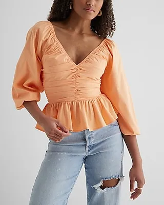 V-Neck Pleated Peplum Top Women's