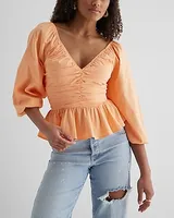 V-Neck Pleated Peplum Top Women's