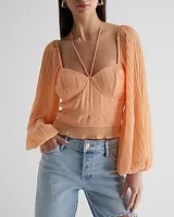 Pleated Long Sleeve Top Orange Women's XS