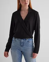 Collared V-Neck Long Sleeve Faux Wrap Front Top Women's XL