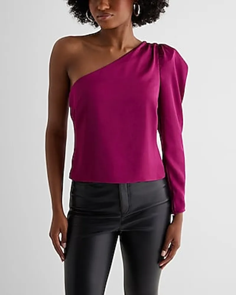 Satin One Shoulder Puff Sleeve Top Women's