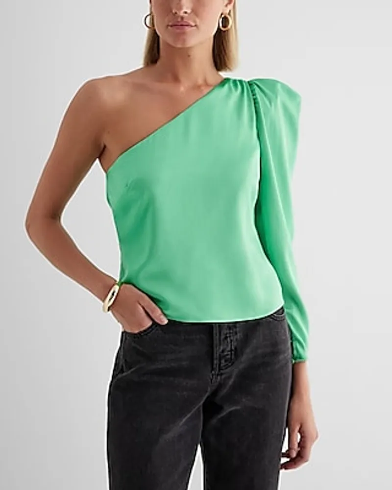 Satin One Shoulder Puff Sleeve Top