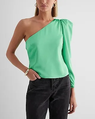 Satin One Shoulder Puff Sleeve Top