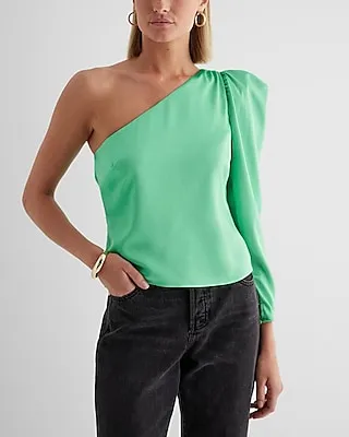 Satin One Shoulder Puff Sleeve Top Women's