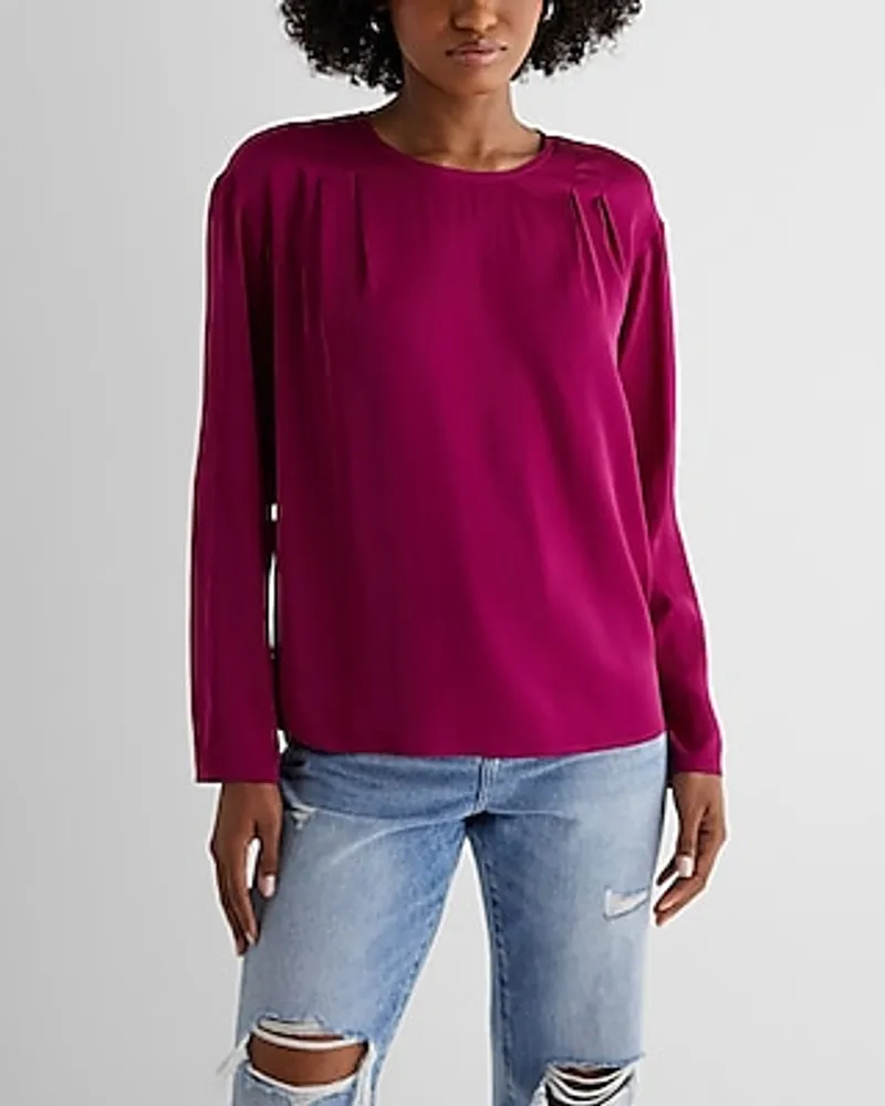 Satin Long Sleeve Pleated Gramercy Tee