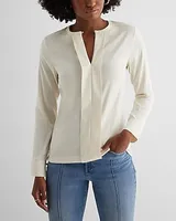 Satin Fold Over Front Portofino Shirt White Women's