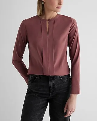 Satin Fold Over Front Portofino Shirt Purple Women's XS