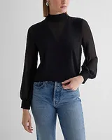 Mock Neck Sheer Sleeve Bow Top