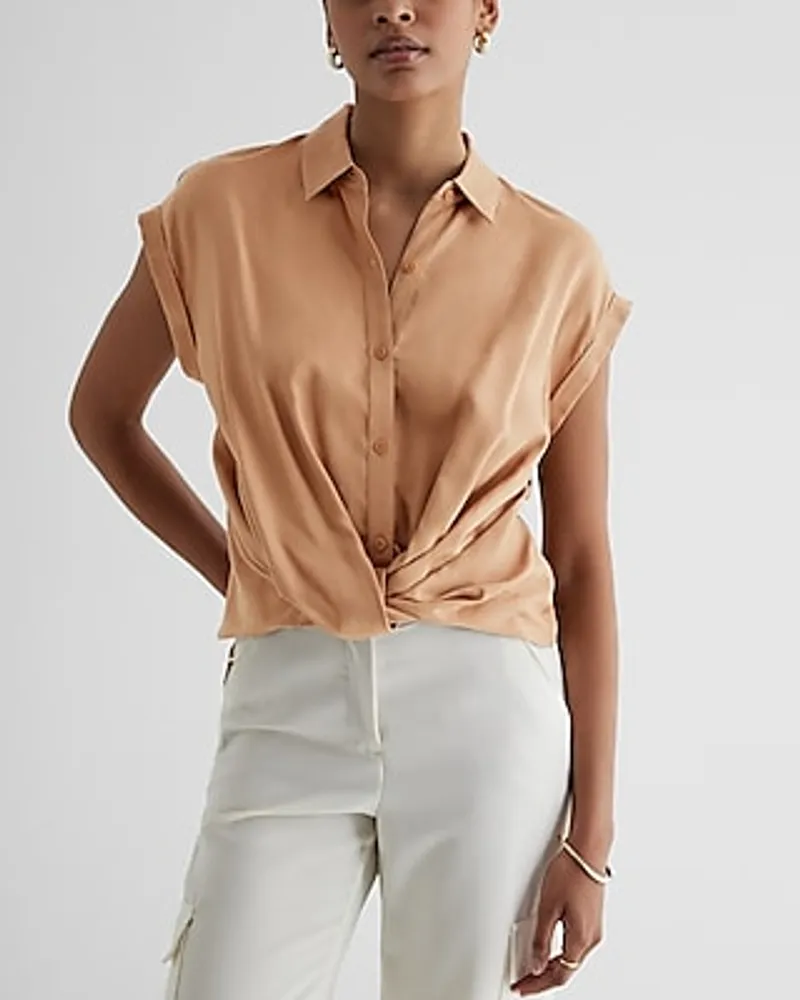 Short Sleeve Twist Portofino Shirt Brown Women's M