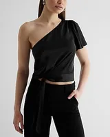 Satin One Shoulder Tie Waist Top