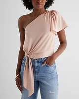 Satin One Shoulder Tie Waist Top Pink Women's M