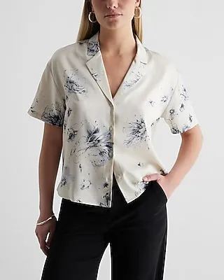 Floral Short Sleeve Button Up Boxy Shirt