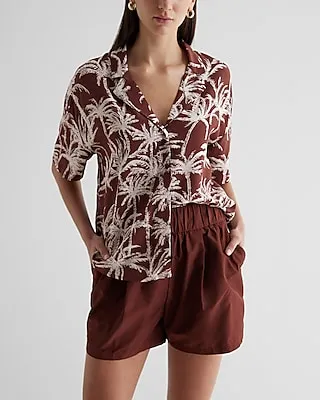 Printed Short Sleeve Button Up Boxy Shirt