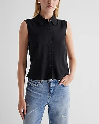 Linen-Blend Sleeveless Button Up Shirt Women's