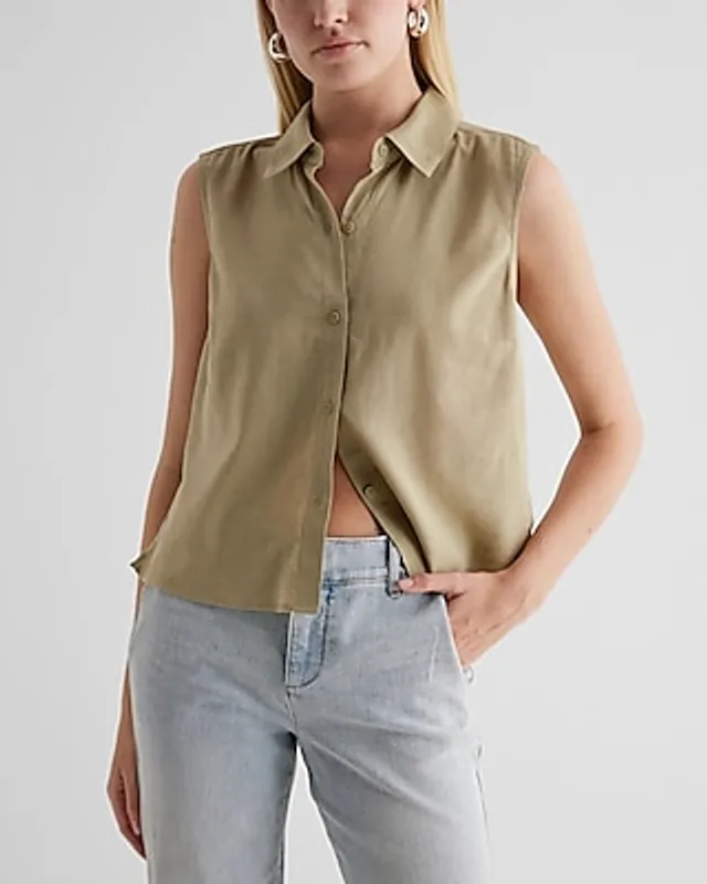 Express Linen-Blend Sleeveless Button Up Shirt Women's S