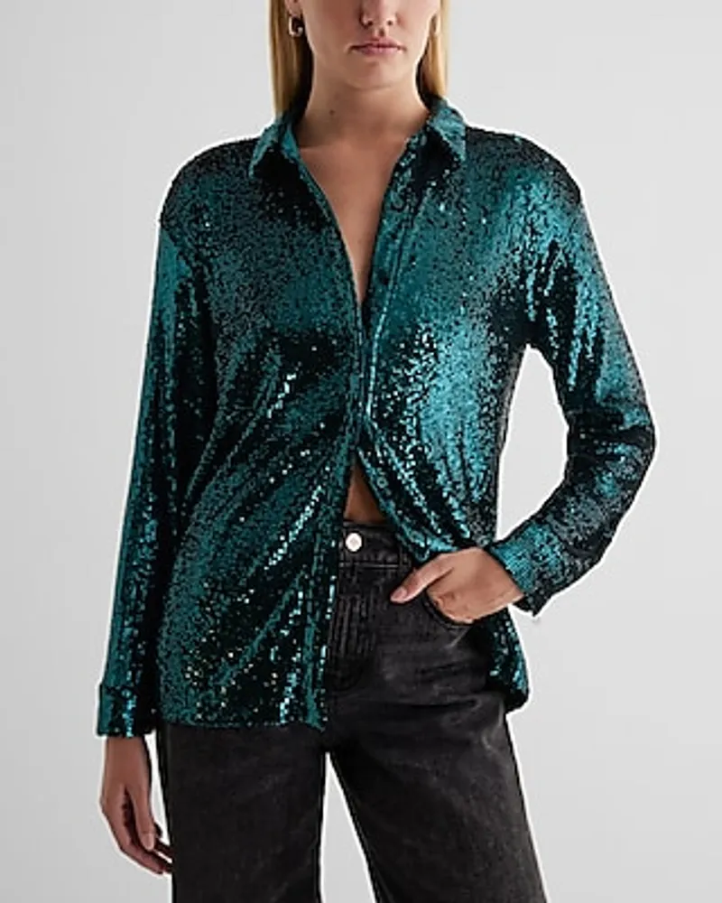 Relaxed Sequin Portofino Shirt Green Women's XL