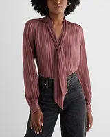 Slim Metallic Striped Tie Neck Portofino Shirt Purple Women's M