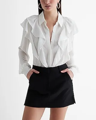 Relaxed Ruffle Front Portofino Shirt White Women's