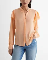 Relaxed Gathered Neck Ruffle Shoulder Portofino Shirt Women