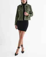 Twill Novelty Button Utility Shacket Green Women's M