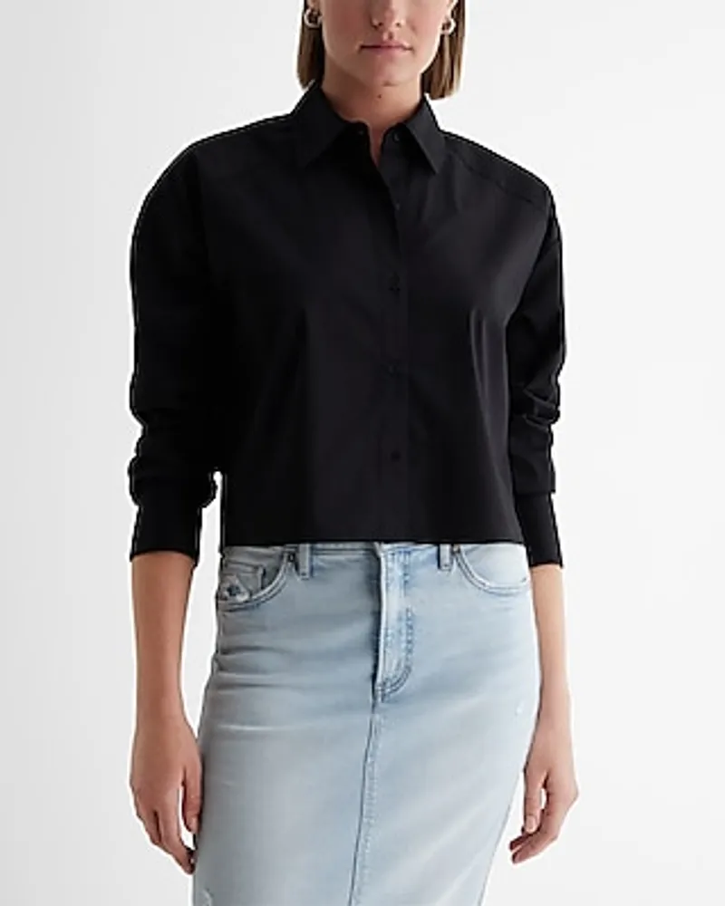 Poplin Cropped Boyfriend Portofino Shirt Black Women