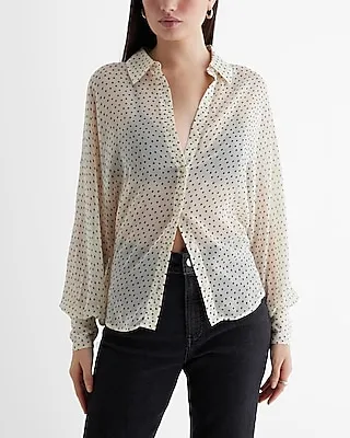 Sheer Polka Dot Dolman Long Sleeve Portofino Shirt Multi-Color Women's XL